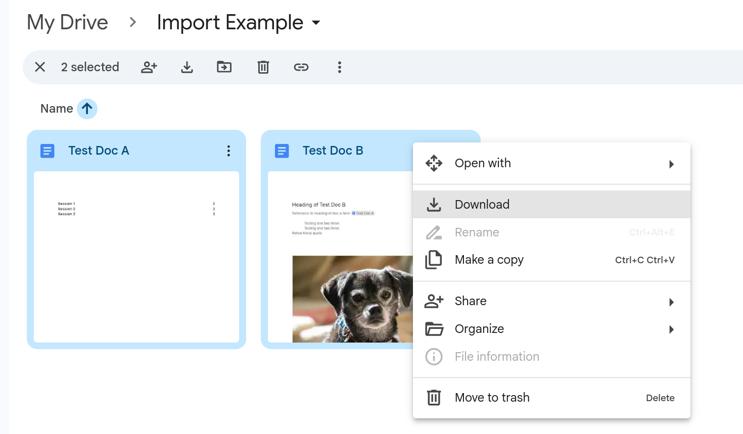 Select the files in your drive and click download.