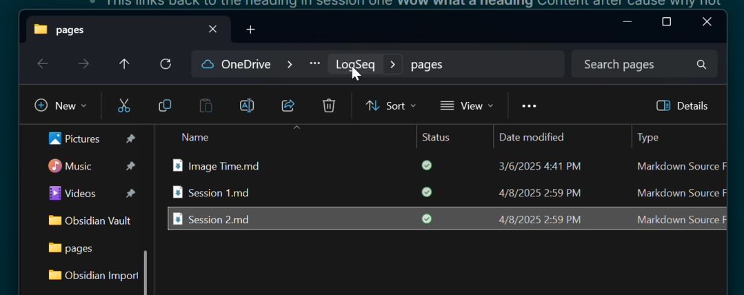 Cursor hovering over the Logseq path in their system file explorer