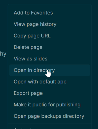 Cursor hovering Open in directory option in the ellipsis dropdown
