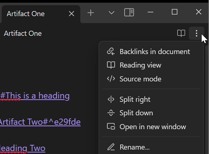 Cursor hovering the ellipsis button in the top right of your Obsidian application